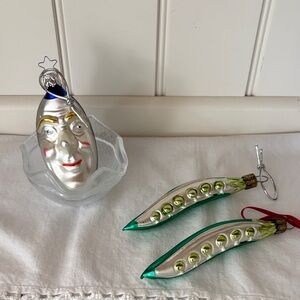 Vintage Man in the Moon (Face) Ornament & Pea Pod Ornament Set